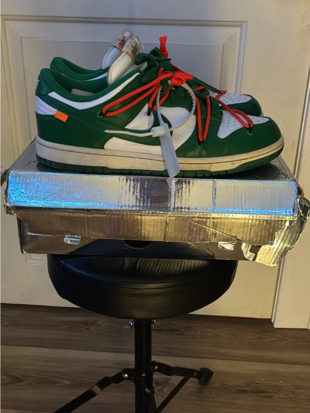 Nike Green and White Sneakers with Orange Laces